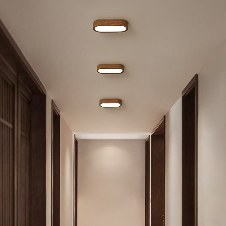 Minimalist Oval Wood LED Flush Mount Ceiling Light