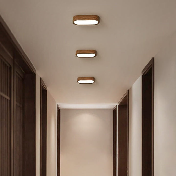 Minimalist Oval Wood LED Flush Mount Ceiling Light