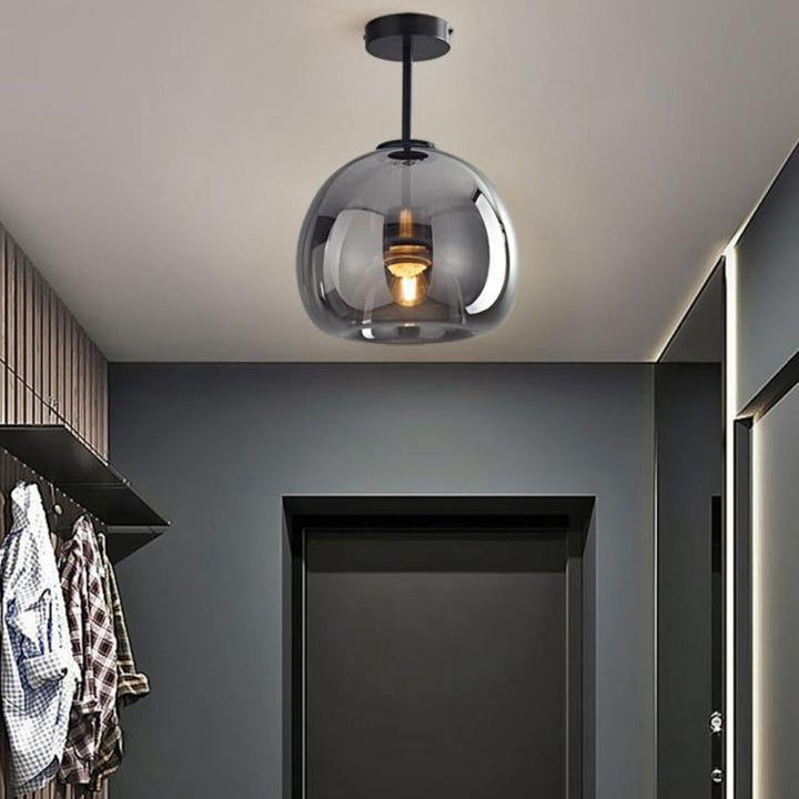 Contemporary Round Glass Semi-Flush Ceiling Light
