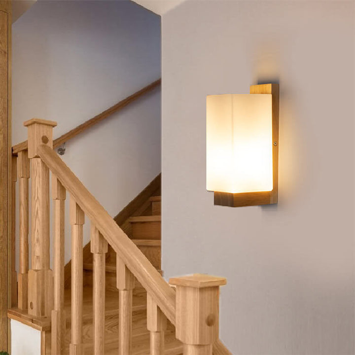 Minimalist Square Solid Wood Wall Sconce