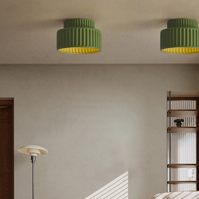Contemporary Nordic Cream Style Hand Sculpted Stripes Resin Round 1-Light Flush Mount Ceiling Light For Entryway