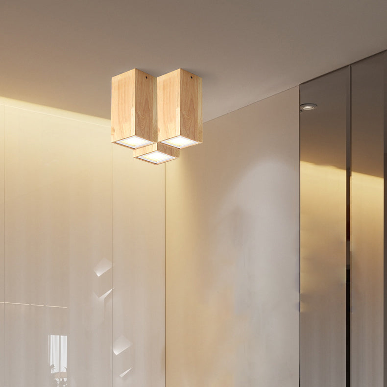 Nordic Tube Wood LED Flush Mount Ceiling Light