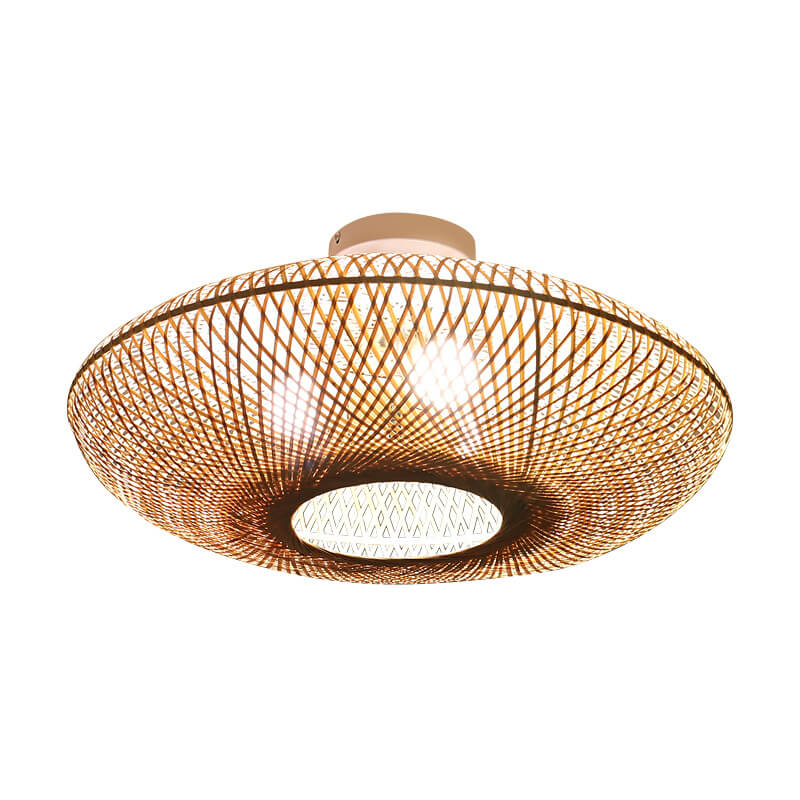 Traditional Round Bamboo 3-Light Semi-Flush Ceiling Light