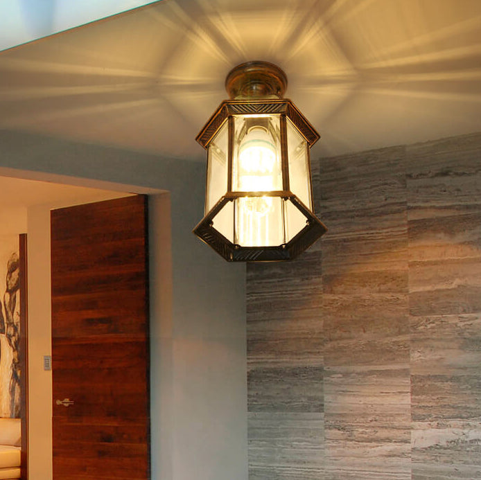 Traditional Lantern Waterproof Semi-Flush Ceiling Light