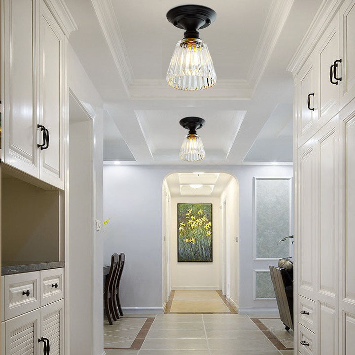 Iron Contemporary Round Glass Semi-Flush Ceiling Light