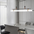 Modern Minimalist Long Strip Iron Acrylic Faux Leather LED Island Light Chandelier For Living Room & Dining Room