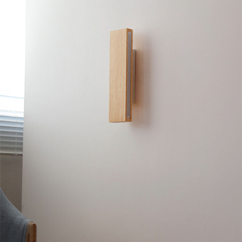 Contemporary Rectangular Solid Wood LED Wall Sconce