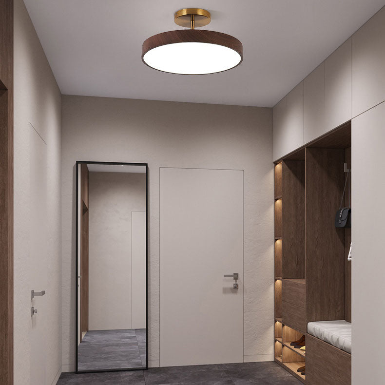 Wabi-Sabi Round Wood LED Semi-Flush Ceiling Light