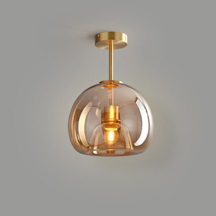 Contemporary Round Glass Semi-Flush Ceiling Light