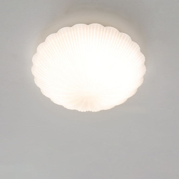 Modern Minimalist Cream Shell Glass LED Flush Mount Ceiling Light For Living Room & Bedroom