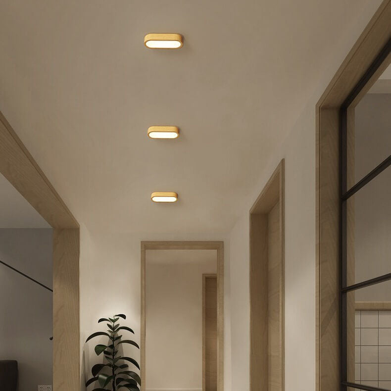 Minimalist Oval Wood LED Flush Mount Ceiling Light