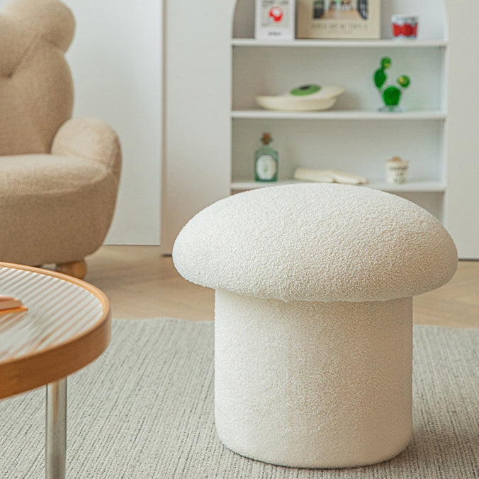 Modern Minimalist Mushroom Cylinder Sherpa Fleece Wood Vanity Stool For Bedroom