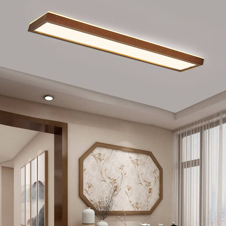 Minimalist Rectangular Walnut LED Flush Mount Ceiling Light