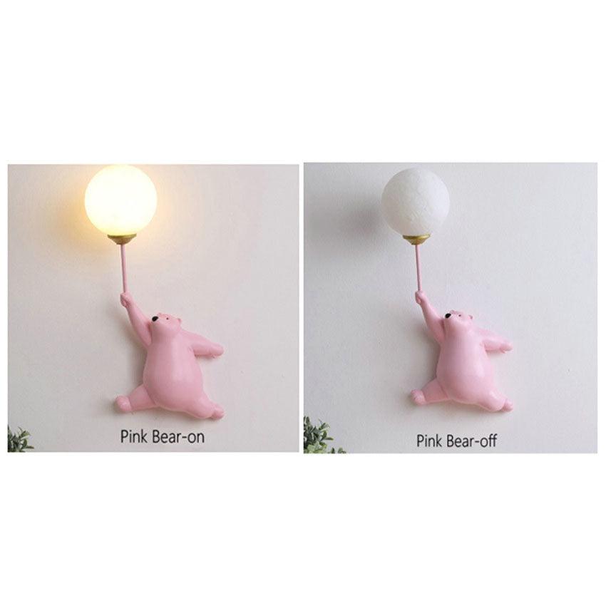 Contemporary Creative Bear Resin Acrylic 1-Light Wall Sconce Lamp For Bedroom
