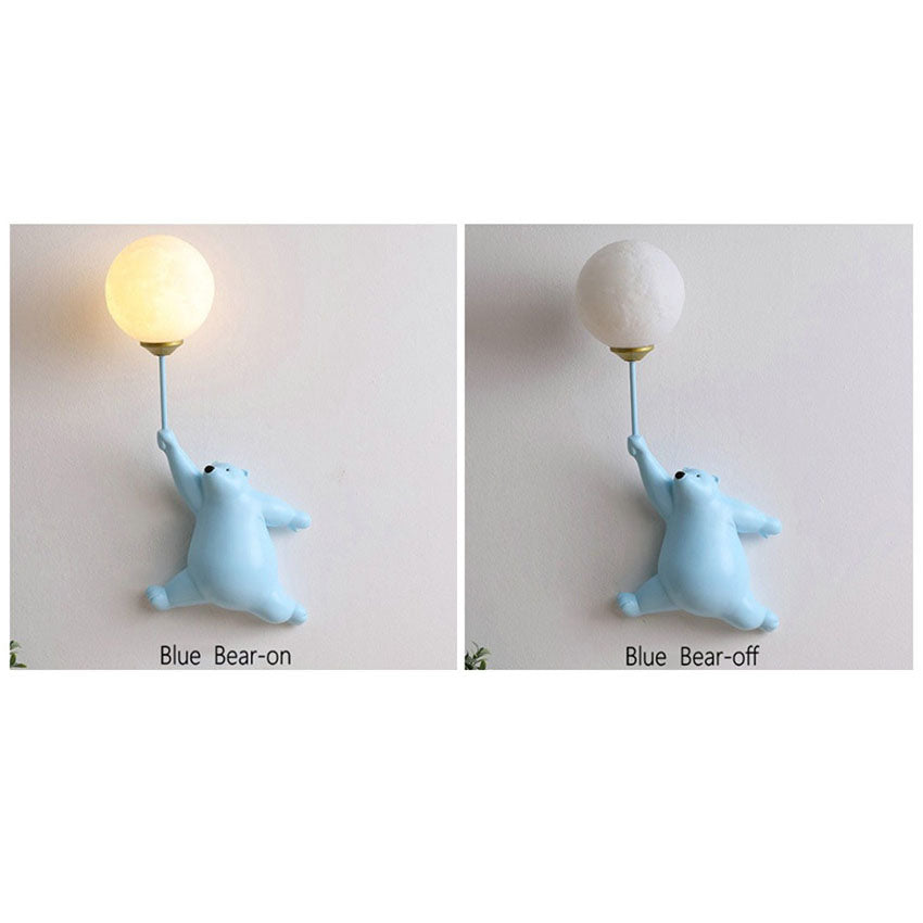 Contemporary Creative Bear Resin Acrylic 1-Light Wall Sconce Lamp For Bedroom