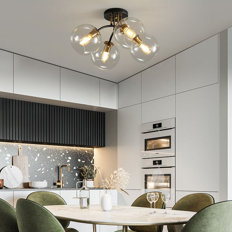 Modern Luxury Iron Glass Magic Bean Round 4/6/8 Light Semi-Flush Mount Ceiling Light For Bedroom