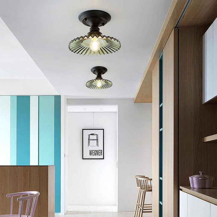 Iron Contemporary Round Glass Semi-Flush Ceiling Light