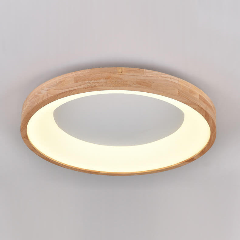 Minimalist Round Wood LED Flush Mount Ceiling Light