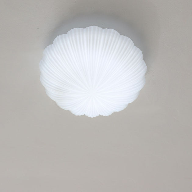Modern Minimalist Cream Shell Glass LED Flush Mount Ceiling Light For Living Room & Bedroom