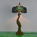 Traditional Tiffany Peacock Gem Dome Glass Resin 1-Light Table Lamp For Living Room & Bedroom