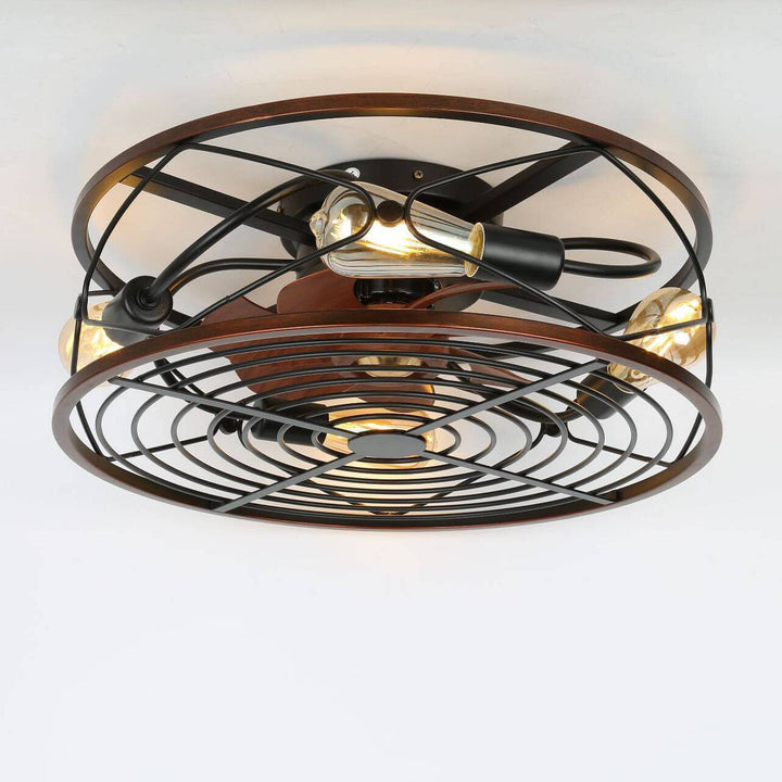Industrial Cylinder Wrought Iron 4-Light Ceiling Fan Light