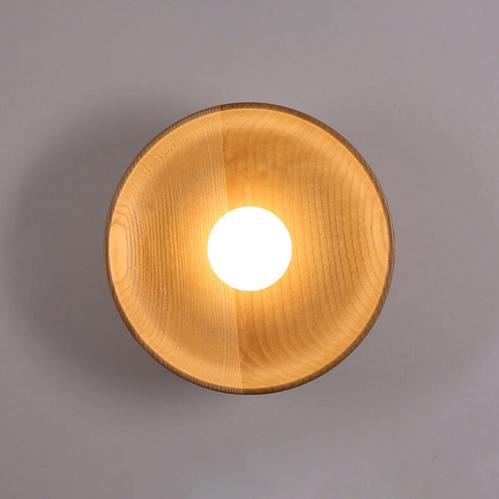 Minimalist Round Solid Wood Wall Sconce