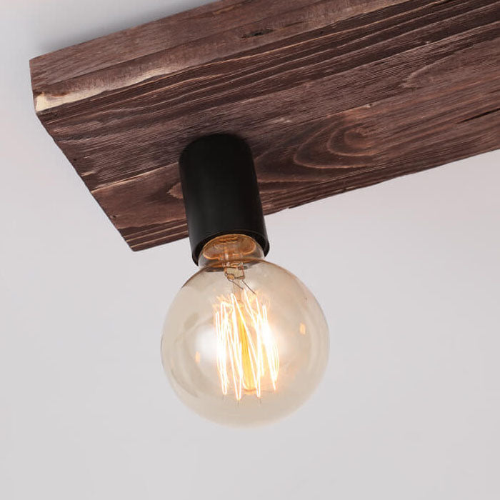 Retro Solid Wood 3-Light Flush Mount Ceiling Light