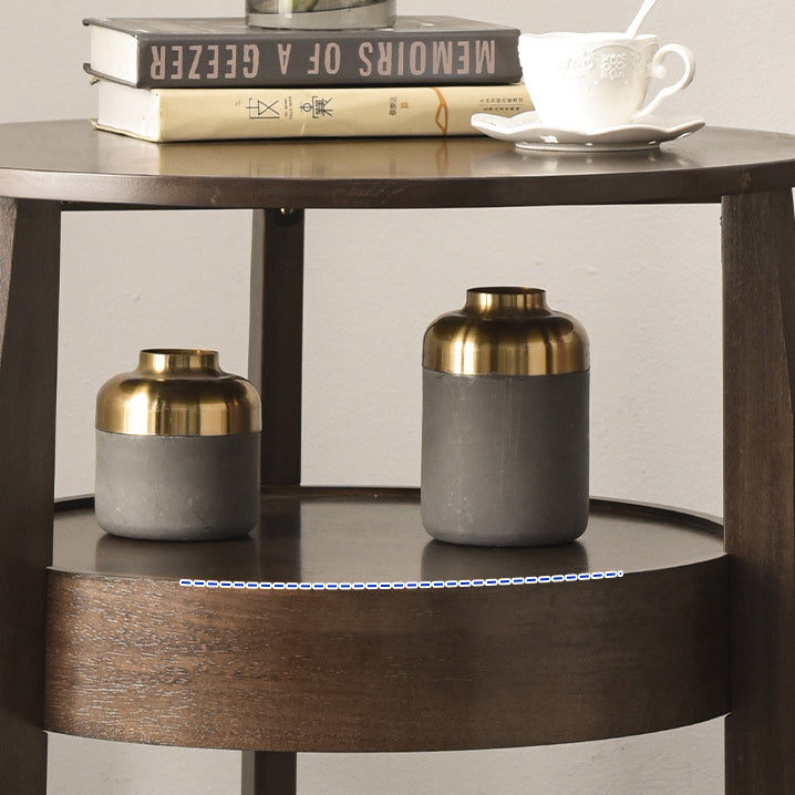 Contemporary Retro Antique Rubberwood Pine Wood Plywood Circular End Table 2-Tier Drawer For Living Room
