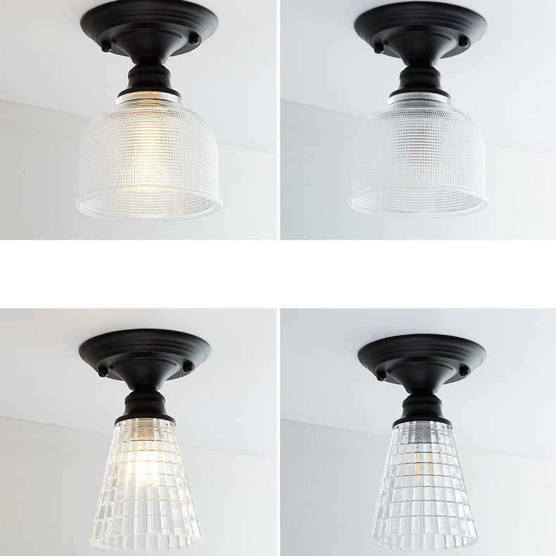Iron Contemporary Round Glass Semi-Flush Ceiling Light