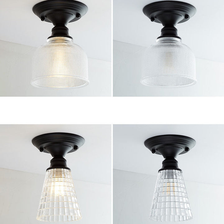 Iron Contemporary Round Glass Semi-Flush Ceiling Light