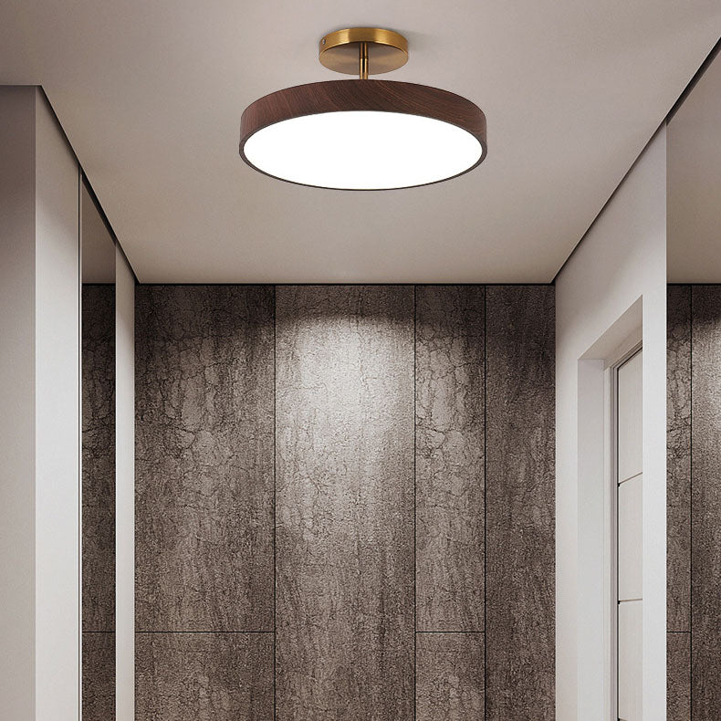 Wabi-Sabi Round Wood LED Semi-Flush Ceiling Light