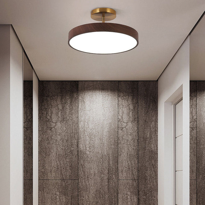 Wabi-Sabi Round Wood LED Semi-Flush Ceiling Light