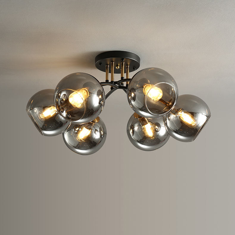 Modern Luxury Iron Glass Magic Bean Round 4/6/8 Light Semi-Flush Mount Ceiling Light For Bedroom