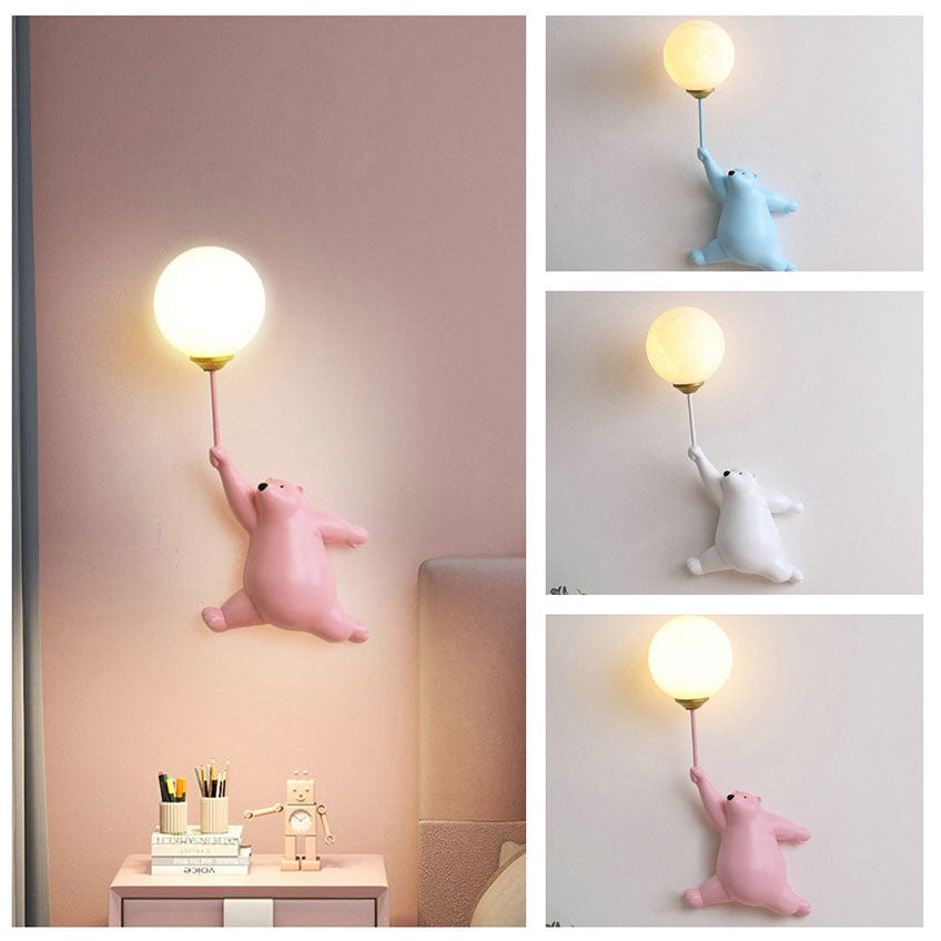 Contemporary Creative Bear Resin Acrylic 1-Light Wall Sconce Lamp For Bedroom