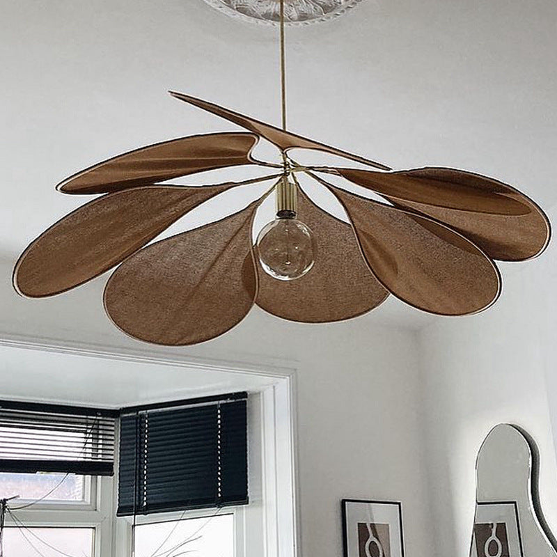 Contemporary Boho Petal Fabric Metal Lampshade 1-Light Pendant Light For Living Room
