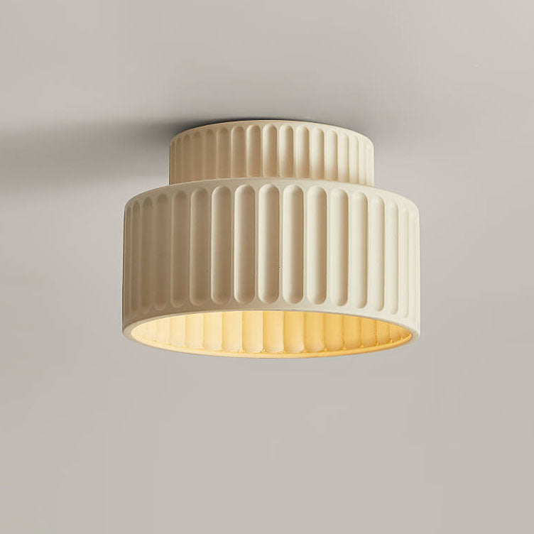 Contemporary Nordic Cream Style Hand Sculpted Stripes Resin Round 1-Light Flush Mount Ceiling Light For Entryway