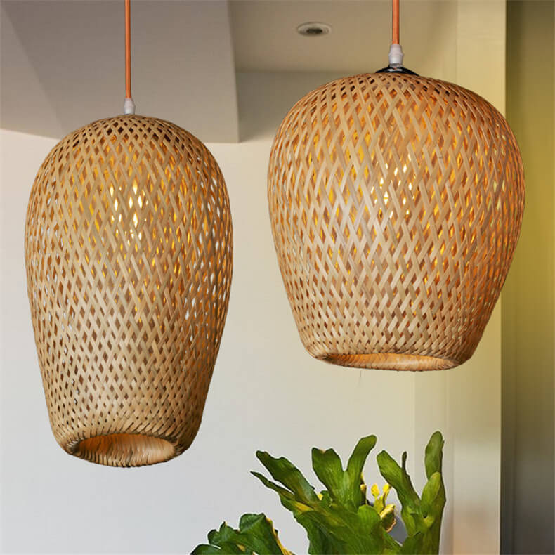 Traditional Vintage Bamboo Metal Weaving Round 1-Light Pendant Light for Living Room