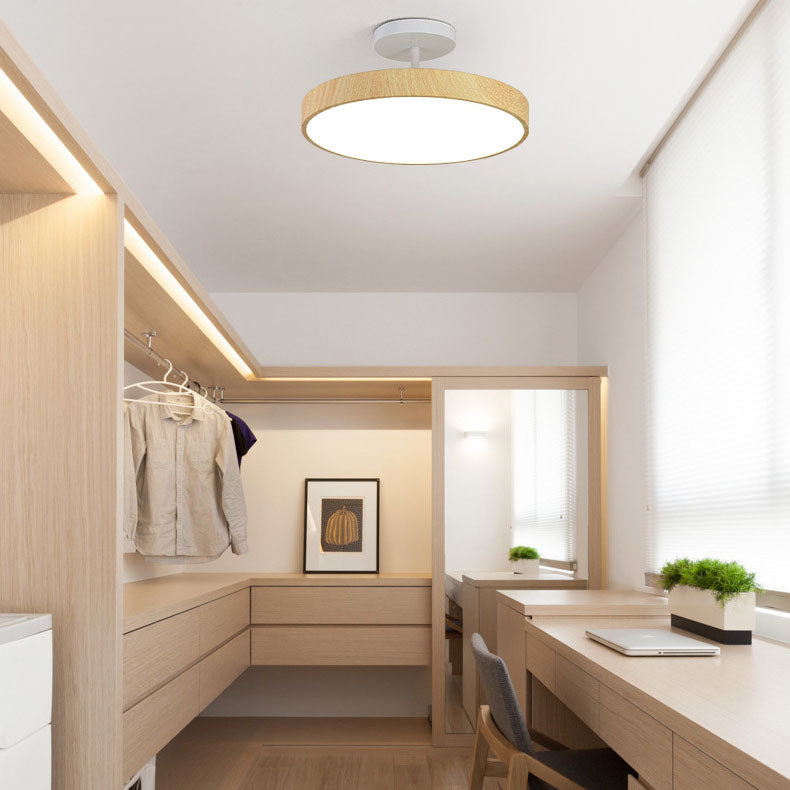 Wabi-Sabi Round Wood LED Semi-Flush Ceiling Light