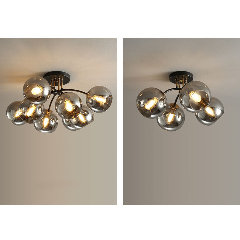Modern Luxury Iron Glass Magic Bean Round 4/6/8 Light Semi-Flush Mount Ceiling Light For Bedroom