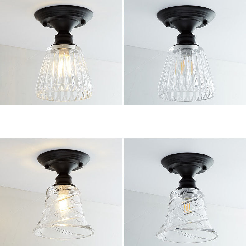 Iron Contemporary Round Glass Semi-Flush Ceiling Light