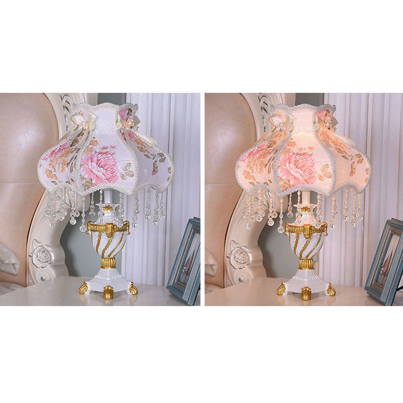 European Luxury  Fabric Lace Resin 1-Light Table Lamp