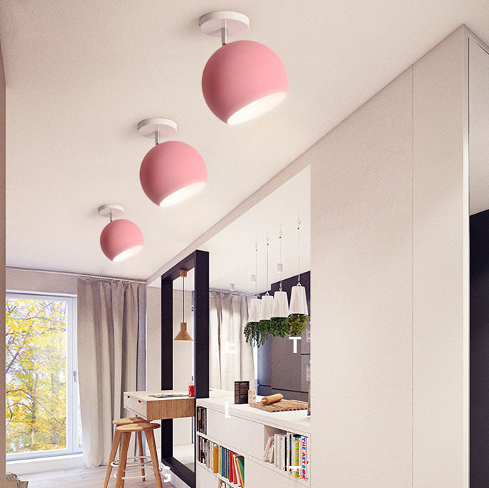 Contemporary Spherical Aluminum Semi-Flush Ceiling Light