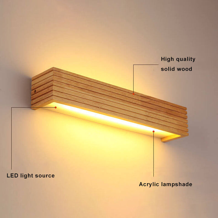 Modern Rectangular Solid Wood LED Wall Sconce