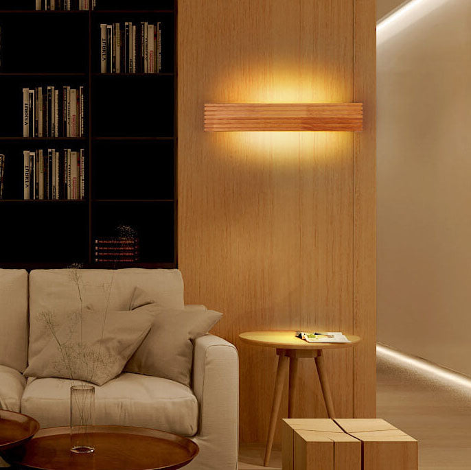 Modern Rectangular Solid Wood LED Wall Sconce