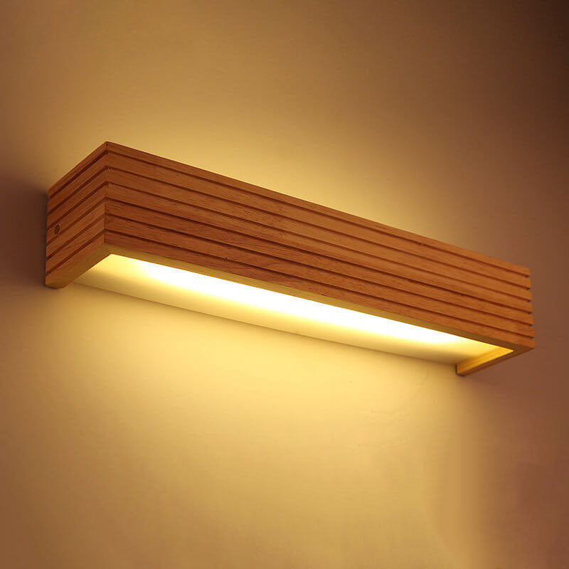 Modern Rectangular Solid Wood LED Wall Sconce