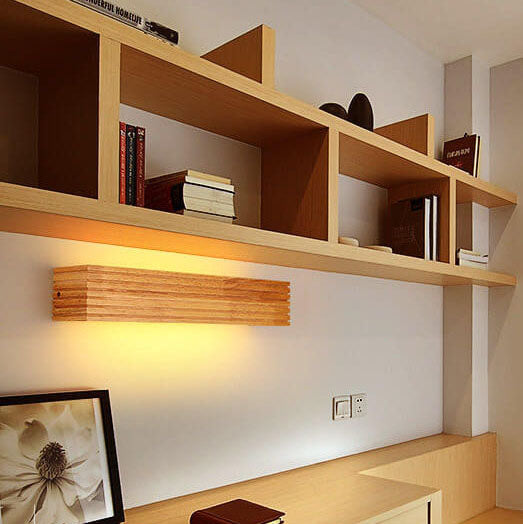 Modern Rectangular Solid Wood LED Wall Sconce