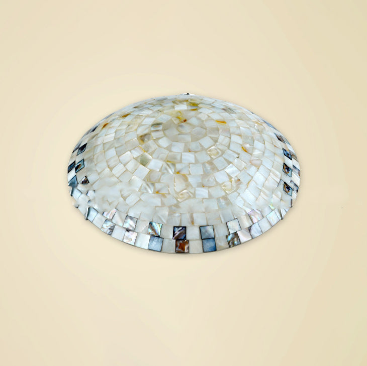 Traditional Tiffany Mediterranean Mosaic Shell Round LED Flush Mount Ceiling Light For Living Room