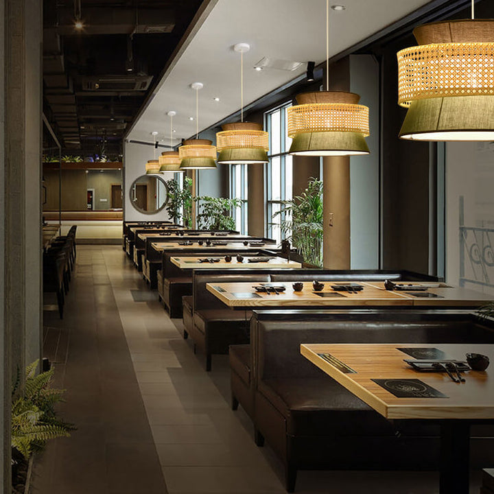 Modern Drum Rattan Pendant Light
