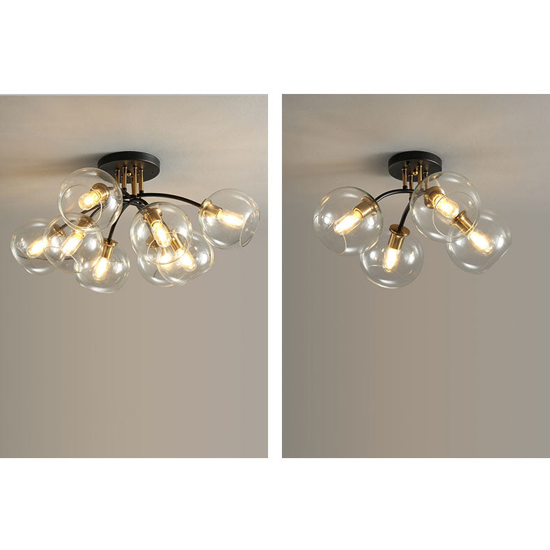 Modern Luxury Iron Glass Magic Bean Round 4/6/8 Light Semi-Flush Mount Ceiling Light For Bedroom
