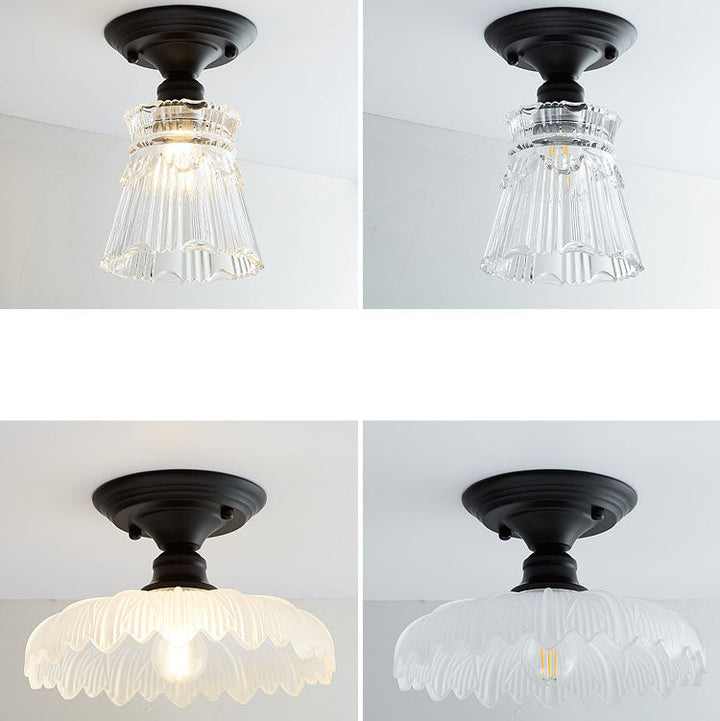 Iron Contemporary Round Glass Semi-Flush Ceiling Light